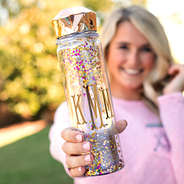 rose gold confetti water bottle with monogram