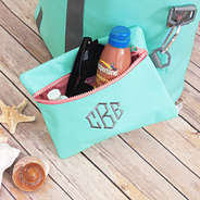 monogrammed pouch attached to personalized cooler