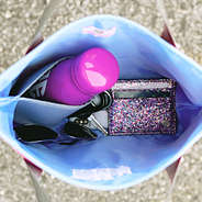 inside of monogrammed market tote with water bottle holder