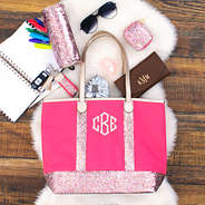 confetti key fob with monogrammed confetti tote bag