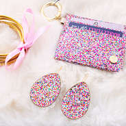 confetti leaf earrings with confetti card case