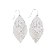 monogrammed silver layered leaf earrings