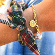 gold monogrammed simply sweet pearl bracelet with scrunchie