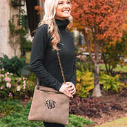 monogrammed convertible suede bag with single strap