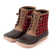 monogrammed buffalo plaid duck boots