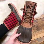 monogrammed buffalo plaid duck boot selfie