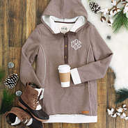 monogrammed aspen hoodie with coffee and duck boots