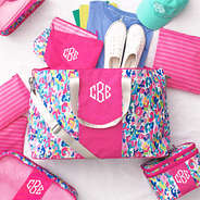 watercolor cheetah weekend bag flatlay