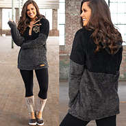 front and back of colorblock sherpa hoodie