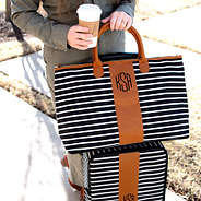 Black and White Striped carry on with rolling suitcase