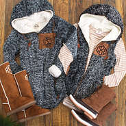 monogrammed heathered sherpa hoodie with sherpa hooded vest