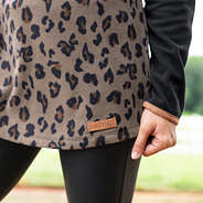 leopard fleece pullover branding tag detail