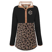 monogrammed black and brown leopard fleece pullover