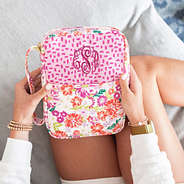 pink oopsie daisy bible carrier with magenta monogram