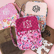 multiple monogrammed bible carriers with burgundy woodland blossom