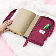 inside of bible carrier in burgundy woodland blossom