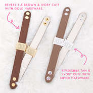 monogrammed reversible cuff bracelets on faux fur