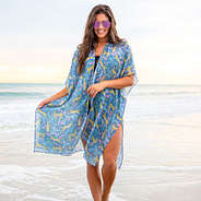 girl wearing Blue Fiesta Leopard Kimono