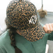 leopard baseball hat with ivory monogram