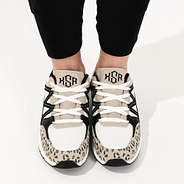 front of brown leopard sneakers