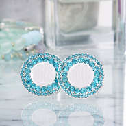 blue and silver monogrammed rhinestone cluster earrings