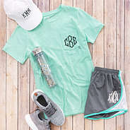 monogrammed dockside shirt in mint athleisure outfit