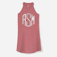 monogrammed high neck dress in coral