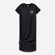 monogrammed black midi dress