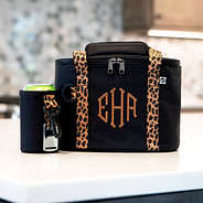 monogrammed mini small cooler in black leopard with matching koolie