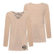 monogrammed criss cross tunic in tan