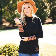 monogrammed black layering turtleneck with fall floppy hat