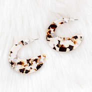 cream & brown half circle earrings