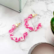 hot pink flower resin hoops with gold hardware