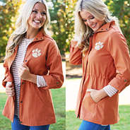clemson field coat with dropped hem layering tee