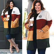 monogrammed colorblock cardigan with riding boots