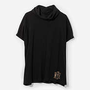 Monogrammed Cowl Neck Poncho in Black