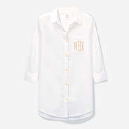 monogrammed white button down with sleeves rolled
