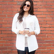 monogrammed white button down tunic styled as shacket