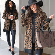 leopard cardigan with monogrammed charlotte handbag