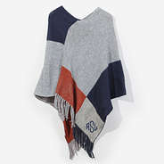 Monogrammed Colorblock Poncho in Gray