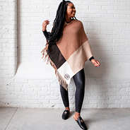 monogrammed hickory brown colorblock poncho with loafers