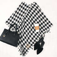 black and white buffalo check monogrammed poncho