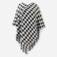monogrammed buffalo plaid poncho in black & white