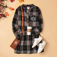 autumn twilight plaid monogrammed dress with sneakers