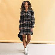 plaid monogrammed autumn twilight dress with white cowboy boots