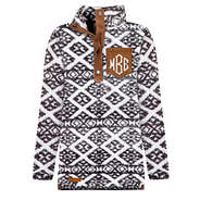 monogrammed vintage sherpa pullover in black aztec