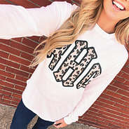 selfie of leopard monogram long sleeve shirt