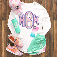 tie dye monogram long sleeve shirt with shorts and matching sneakers