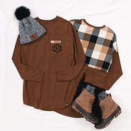 hickory monogram plaid jersey ootd with beanie and duck boots