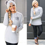 grey boyfriend henley shirt with beanie